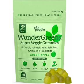 Plant People WonderGreens Veggie Gummies Super Greens with Probiotics Multivitamin Support Gummy for Wellbeing, Energy, Immune and Gut Health, Green Apple Flavor (Trial Size, 10 Count)