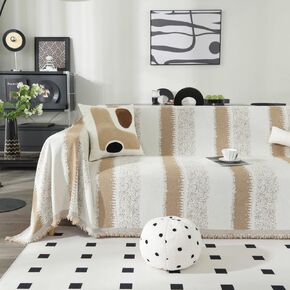 Booque Valley Soft Thick Chenille Sofa Cover Oversized Boho Striped Slipcover for Couch Pet Friendly Pill-Resistant Reversible Sofa Protector for Living Room (Large, 72" x 120", Grey and White) in Saudi Arabia
