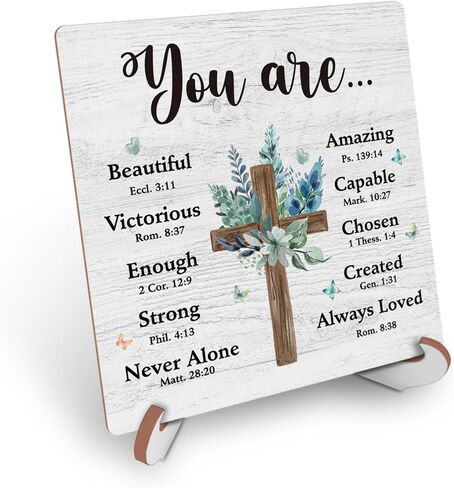 Inspirational Christian Desk Decor Wood Sign Religious Bible Verse Decorative Plaque with Wood Stand for Christian Home Bedroom Girls Women Room Office Shelf Table Decor in Saudi Arabia