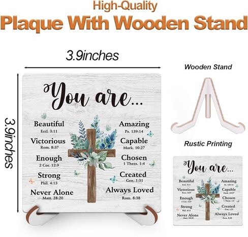 Inspirational Christian Desk Decor Wood Sign Religious Bible Verse Decorative Plaque with Wood Stand for Christian Home Bedroom Girls Women Room Office Shelf Table Decor in Saudi Arabia