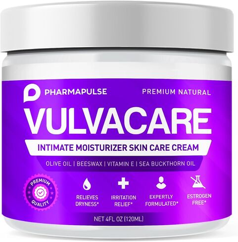 Pharmapulse Vaginal Moisturizer, Vulva Balm Cream, Intimate Skin Care, Menopause Support - Relieves Dryness, Itching, Burning, Redness, Chafing, Odor, Irritation - Estrogen Free 2oz in Kuwait