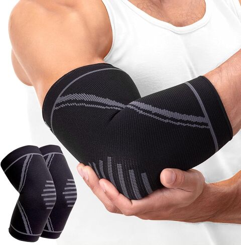 PhysFlex Elbow Brace 2 Pack for Tennis & Golfer's Elbow Pain Relief - Elbow Compression Sleeve for Weightlifting, Workout, Fitness, Arthritis, Bursitis - Tendonitis Elbow Brace for Men & Women in Kuwait