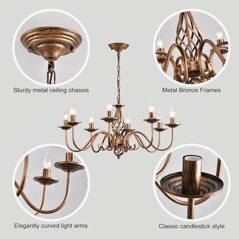 Ganeed Black French Country Chandelier,6 Lights Farmhouse Candle Iron Chandeliers,Vintage Metal Pendant Light Fixture for Kitchen Island,Dining Room,Bedroom in Kuwait