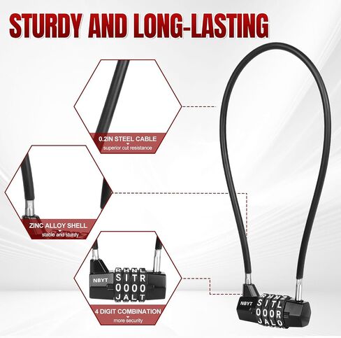 Cable Locks with Letters, Text, Words Combination,Steel Cable Rope Wire Combination Lock with Resettable Code for Bikes, Lockers, File Cabinets, Wardrobes, Fences,gate Lock, Pool Padlock. in Kuwait