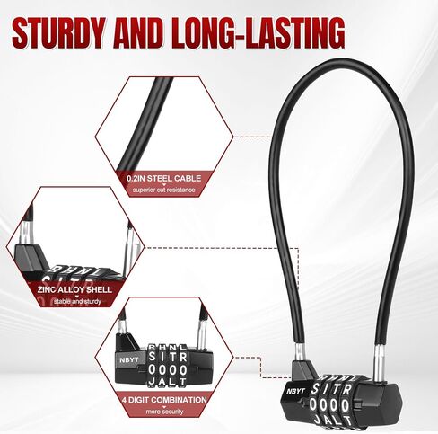 Cable Locks with Letters, Text, Words Combination,Steel Cable Rope Wire Combination Lock with Resettable Code for Bikes, Lockers, File Cabinets, Wardrobes, Fences,gate Lock, Pool Padlock. in Kuwait