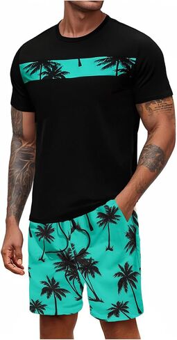 Floerns Men's Shirt and Shorts 2 Piece Sets Graphic Print Beach Outfits in Saudi Arabia