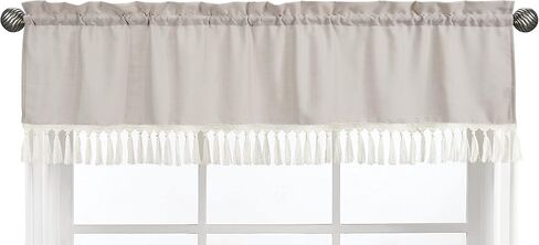 Sweet Jojo Designs Ivory Neutral Boho Bohemian Window Treatment Valance - Solid Color Beige Cream Off White Farmhouse Chic Unisex Minimalist Tassel Fringe Macrame Cotton Gender Neutral in Saudi Arabia
