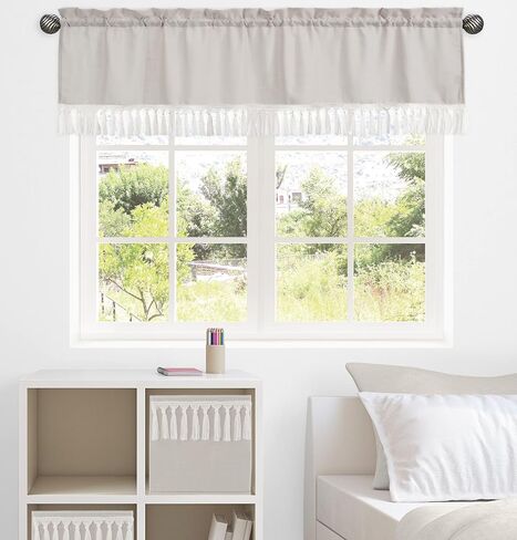 Sweet Jojo Designs Ivory Neutral Boho Bohemian Window Treatment Valance - Solid Color Beige Cream Off White Farmhouse Chic Unisex Minimalist Tassel Fringe Macrame Cotton Gender Neutral in Saudi Arabia