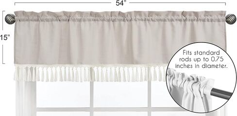Sweet Jojo Designs Ivory Neutral Boho Bohemian Window Treatment Valance - Solid Color Beige Cream Off White Farmhouse Chic Unisex Minimalist Tassel Fringe Macrame Cotton Gender Neutral in Saudi Arabia