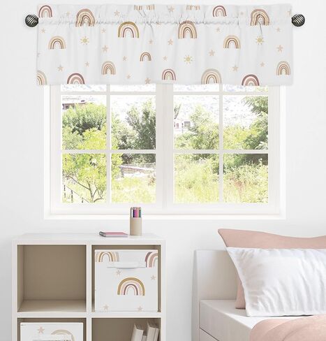 Sweet Jojo Designs Ivory Neutral Boho Bohemian Window Treatment Valance - Solid Color Beige Cream Off White Farmhouse Chic Unisex Minimalist Tassel Fringe Macrame Cotton Gender Neutral in Saudi Arabia