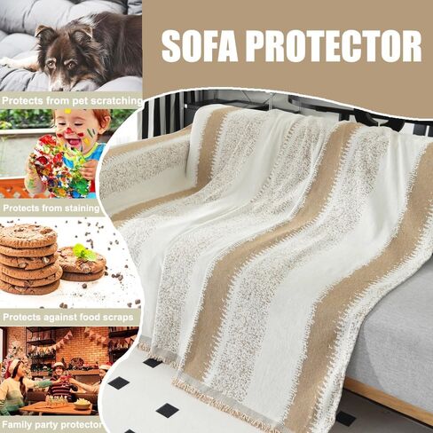 Booque Valley Soft Thick Chenille Sofa Cover Oversized Boho Striped Slipcover for Couch Pet Friendly Pill-Resistant Reversible Sofa Protector for Living Room (Large, 72" x 120", Grey and White) in Kuwait