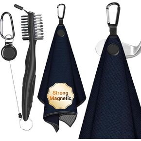 Magnetic Golf Towel Golf Brush Set - Microfiber Golf Towels Rag Golf Club Brush for Golf Bags, Carts or Clubs