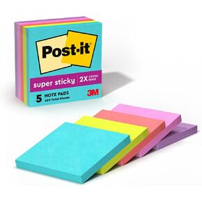 Post-it® Super Sticky Notes, 3 in. x 3 in., Supernova Neons Collection, 5 Pads/Pack, 90 Sheets/Pad