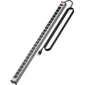 24 Outlets Extra Long Power Strip,Heavy Duty Metal Socket Power Strip,Metal Power Strip with 15-Foot Extension Power Cord,ETL Certified