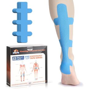 Kinesiology Tape for Achilles Tendon, KTQUICK 12 Count Achilles Tendon Tape Precut, Original Cotton Waterproof & Breathable, Enhance Elastic Kinesiology Athletic Tape for Achilles and Muscle Support