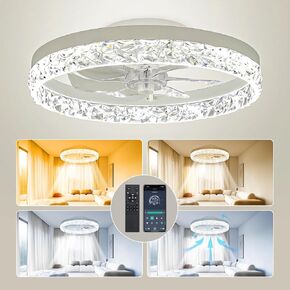 Low Profile Ceiling Fans with Lights and Remote, 20 inches LED Ceiling Fan Flush Mount with Ambient Backlight, Dimmable & 6 Fan Speeds, White Modern Fan Light Ceiling Fixtures for Bedroom/Living Room