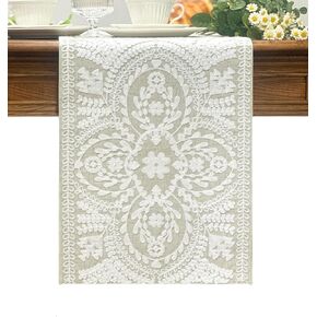 KEVA Boho Table Runner 72inches Long, Farmhouse Linen Table Runner, Rustic Vintage White Embroidered Table Runners 13x72 Inch for Dining Table Decorations