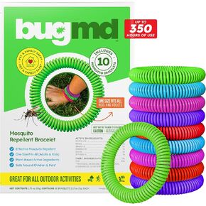 حزمة طارد البعوض من BugMD: 78 ملصق Squito آمن وفعال و10 أساور سيترونيلا خالية من DEET للأطفال والكبار - مثالية للتخييم والشاطئ والمشي لمسافات طويلة والمغامرات الخارجية