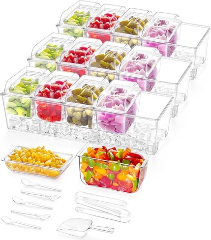 Lifewit Taco Bar Serving Set for Party with 5 Containers(2.5 Cup) & Components, Large Ice Chilled Condiment Caddy Organizer, Garnish Serving Tray Platter for Mimosa Bar Accessories, Fruit, Salad, Food in Saudi Arabia