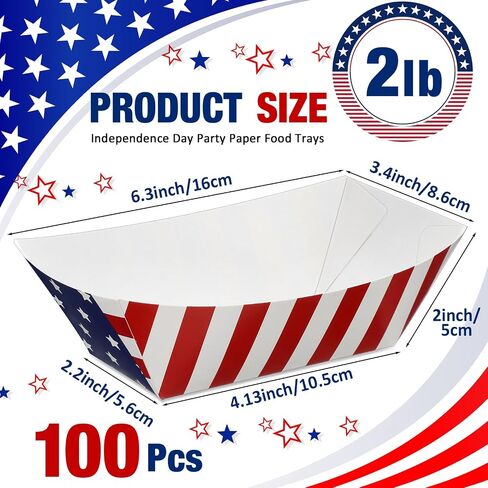 Ireer 100 Pcs Patriotic Serving Trays Paper Food Trays 2lb American Flag food boats White Blue Red Stars Stripes Food Boats for Labor Day Veterans Day Festival Events Patriotic Party Decorations in Saudi Arabia