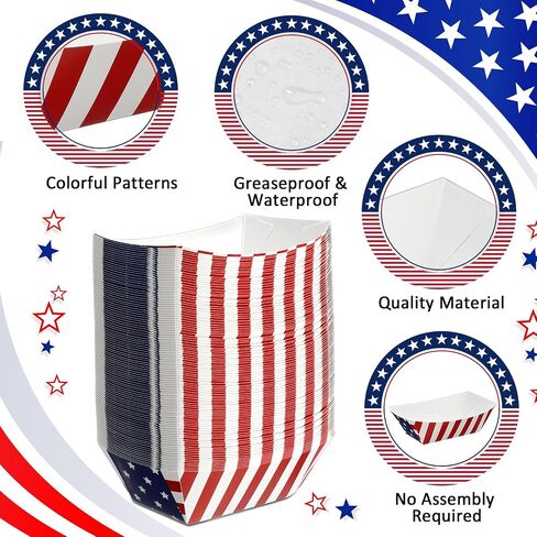 Ireer 100 Pcs Patriotic Serving Trays Paper Food Trays 2lb American Flag food boats White Blue Red Stars Stripes Food Boats for Labor Day Veterans Day Festival Events Patriotic Party Decorations in Saudi Arabia