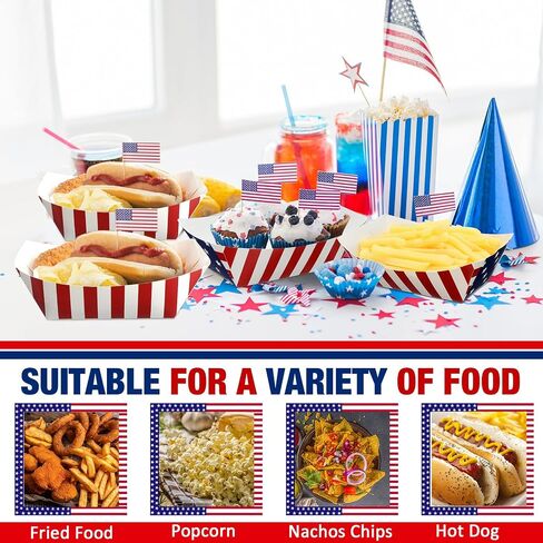 Ireer 100 Pcs Patriotic Serving Trays Paper Food Trays 2lb American Flag food boats White Blue Red Stars Stripes Food Boats for Labor Day Veterans Day Festival Events Patriotic Party Decorations in Saudi Arabia