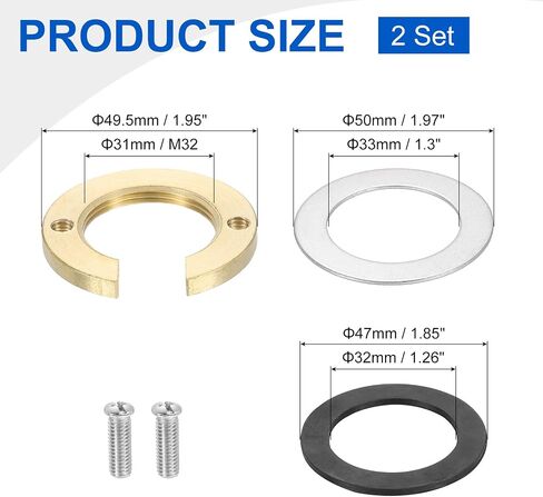 uxcell 2Sets Female Thread Hex Lock Nut 1-1/4inch (30.5mm) Brass C-Type Single Hole Faucet Lock Nuts with Gasket, Faucet Fixing Tool Set for Kitchen Bathroom Basin Sink in Saudi Arabia