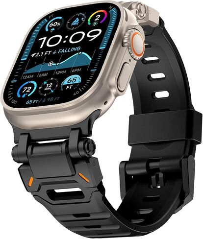 WINGLE for Apple Watch Ultra 2 Band Ultra Band 49mm for Men Apple Watch Bands 45mm 44mm 42mm Series 9 8 7 6 SE 5 4 3, Durable Armor Designed Rubber Sport Bands iWatch Metal Connector Band, Black in Saudi Arabia