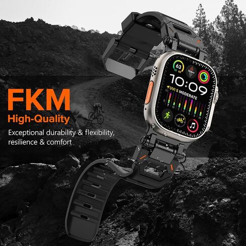 WINGLE for Apple Watch Ultra 2 Band Ultra Band 49mm for Men Apple Watch Bands 45mm 44mm 42mm Series 9 8 7 6 SE 5 4 3, Durable Armor Designed Rubber Sport Bands iWatch Metal Connector Band, Black in Saudi Arabia