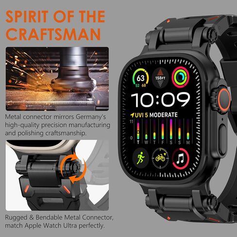 WINGLE for Apple Watch Ultra 2 Band Ultra Band 49mm for Men Apple Watch Bands 45mm 44mm 42mm Series 9 8 7 6 SE 5 4 3, Durable Armor Designed Rubber Sport Bands iWatch Metal Connector Band, Black in Saudi Arabia
