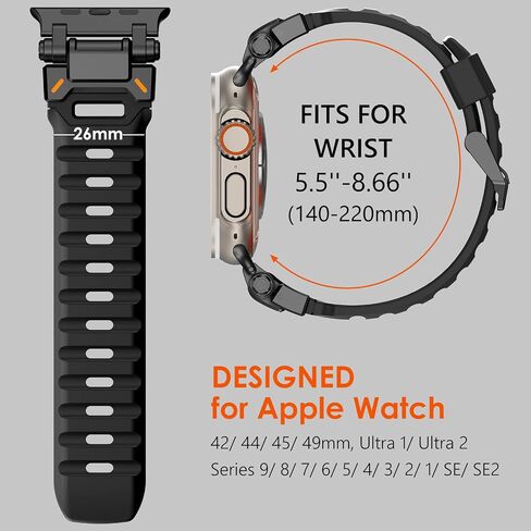 WINGLE for Apple Watch Ultra 2 Band Ultra Band 49mm for Men Apple Watch Bands 45mm 44mm 42mm Series 9 8 7 6 SE 5 4 3, Durable Armor Designed Rubber Sport Bands iWatch Metal Connector Band, Black in Saudi Arabia