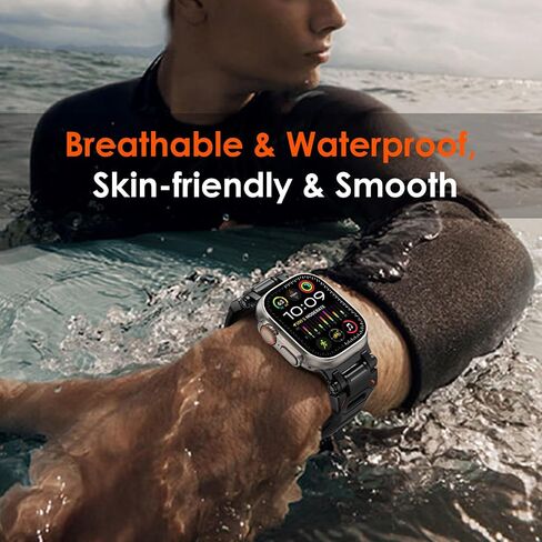 WINGLE for Apple Watch Ultra 2 Band Ultra Band 49mm for Men Apple Watch Bands 45mm 44mm 42mm Series 9 8 7 6 SE 5 4 3, Durable Armor Designed Rubber Sport Bands iWatch Metal Connector Band, Black in Saudi Arabia