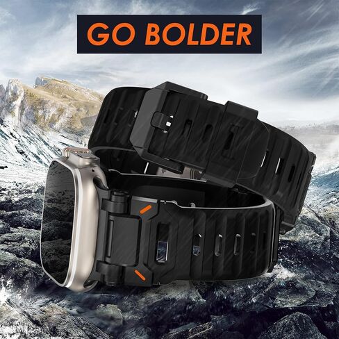 WINGLE for Apple Watch Ultra 2 Band Ultra Band 49mm for Men Apple Watch Bands 45mm 44mm 42mm Series 9 8 7 6 SE 5 4 3, Durable Armor Designed Rubber Sport Bands iWatch Metal Connector Band, Black in Saudi Arabia