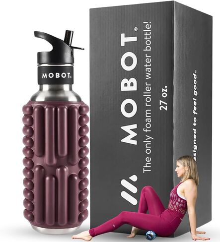 MOBOT Portable Travel Foam Roller Water Bottle with Sip Straw, Stainless Steel Screw Lid | Insulated Sports Water Bottle and Foam Rollers for Yoga, Workout, Home Gym, & Exercise 27oz. (Aqua) in Saudi Arabia