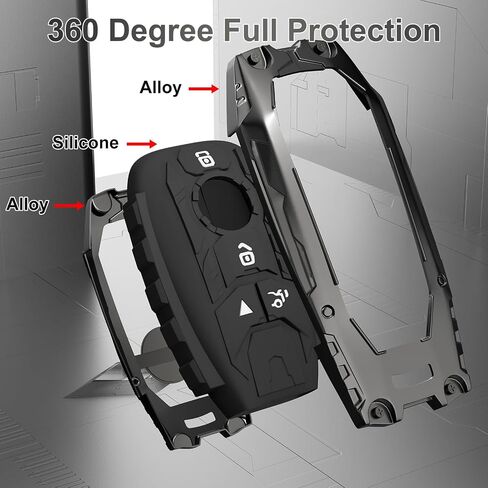for Ford Key Fob Cover, for Explorer Bronco Escape Edge Expedition Mustang F150 Fusion Ranger Lincoln Premium Metal and Silica Gel Full Protection Key Case Remote Key Holder (Metal Black) in Saudi Arabia