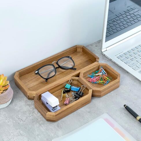 MyGift Rustic Wood Desktop Drawer-Style Stackable Document Letter Tray Organizer Storage Box with Handles for Home Office Supplies (Vintage White) in Saudi Arabia