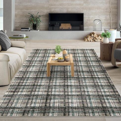 Modern Plaid Washable Rug 8x10 Rug for Living Room Soft Rugs for Bedroom Farmhouse Tartan Area Rug Non Shedding Non Slip Throw Rugs Stain Resistant Carpet for Nursery Office Rug 8'x10' Red in Saudi Arabia