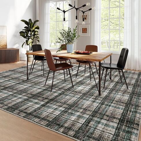 Modern Plaid Washable Rug 8x10 Rug for Living Room Soft Rugs for Bedroom Farmhouse Tartan Area Rug Non Shedding Non Slip Throw Rugs Stain Resistant Carpet for Nursery Office Rug 8'x10' Red in Saudi Arabia