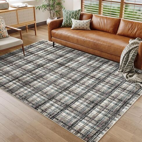 Modern Plaid Washable Rug 8x10 Rug for Living Room Soft Rugs for Bedroom Farmhouse Tartan Area Rug Non Shedding Non Slip Throw Rugs Stain Resistant Carpet for Nursery Office Rug 8'x10' Red in Saudi Arabia