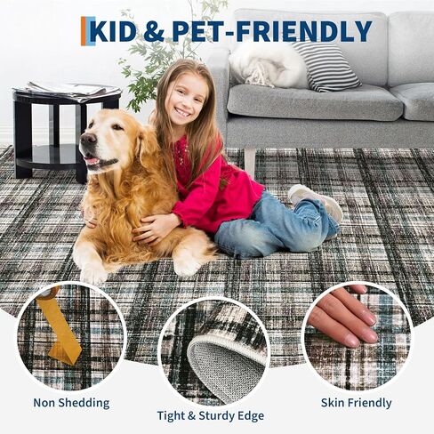 Modern Plaid Washable Rug 8x10 Rug for Living Room Soft Rugs for Bedroom Farmhouse Tartan Area Rug Non Shedding Non Slip Throw Rugs Stain Resistant Carpet for Nursery Office Rug 8'x10' Red in Saudi Arabia