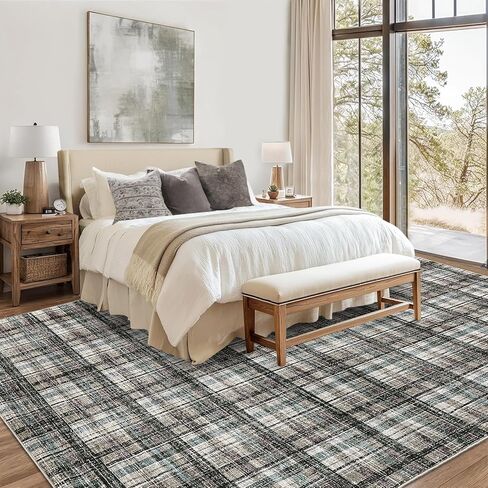 Modern Plaid Washable Rug 8x10 Rug for Living Room Soft Rugs for Bedroom Farmhouse Tartan Area Rug Non Shedding Non Slip Throw Rugs Stain Resistant Carpet for Nursery Office Rug 8'x10' Red in Saudi Arabia