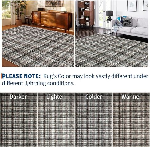 Modern Plaid Washable Rug 8x10 Rug for Living Room Soft Rugs for Bedroom Farmhouse Tartan Area Rug Non Shedding Non Slip Throw Rugs Stain Resistant Carpet for Nursery Office Rug 8'x10' Red in Saudi Arabia