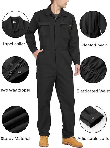 wantdo Mens Work Coveralls Long Sleeve Mechanic Jumpsuit Cotton Twill Suit in Kuwait
