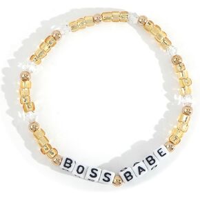 Crystal Letter Beaded Stretch Bracelets for Women, Trendy Boho Gold Natural Stone Beads Bracelet Jewelry Gift. in Kuwait