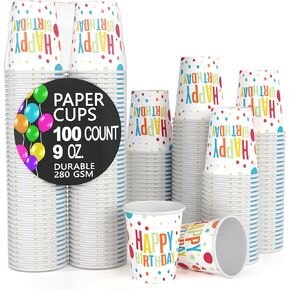 Exquisite Paper Drinking Cups, 9 oz, 100 pcs, Gold, BPA Free, Leak Proof, Hot & Cold, Durable, Recyclable, Compostable, 280 GSM, Party