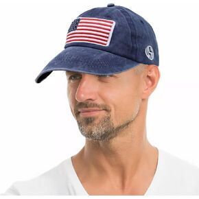 American-Flag-Hats Unisex Vintage Embroidery Washed Cotton Dad Hat Baseball Cap Adjustable Trucker Style Hat Blue