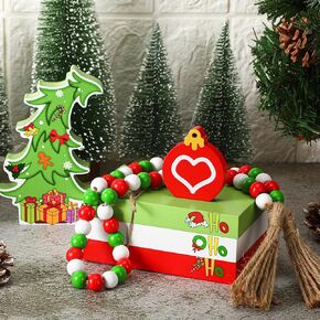 Blulu 3 Pcs Christmas Wooden Tiered Tray Decor Green Red Ho Book Stack Bundles with Hemp Rope, Beads and Christmas Tree Mini Books Table Centerpieces for Holiday Party Indoor Home Decor(Christmas)