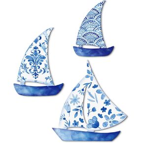 Putuo Decor 3 Pcs Nautical Wall Decor Wooden Sailboat Wall Decor Lake House Decor Sailboat Wall Sculpture Wood School of Sailboat Wall Hanging for Home Bathroom Beach Theme Home Wall Decor