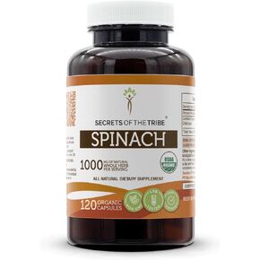 Secrets of the Tribe Spinach، 60 كبسولة، 1000 مجم، أوراق السبانخ العضوية (Spinacia oleracea) المجففة من وزارة الزراعة الأمريكية (60 كبسولة) in Kuwait