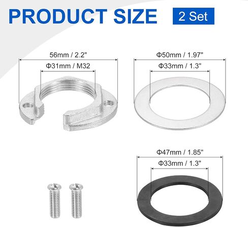 uxcell 2Sets Female Thread Hex Lock Nut 1-1/4inch (31mm) Stainless Steel 304 C-Type Single Hole Faucet Lock Nuts with Gasket, Faucet Fixing Tool Set for Kitchen Bathroom Basin Sink in Saudi Arabia